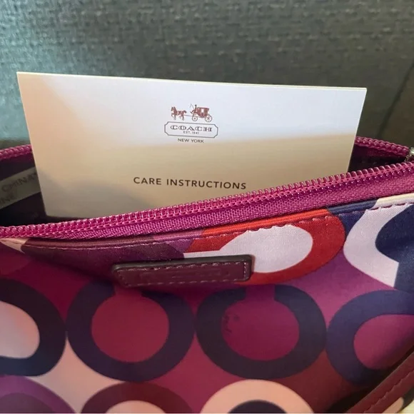 Coach Parker Op Art Bordeaux Multicolor Small Satin Wristlet - Picture 5 of 6